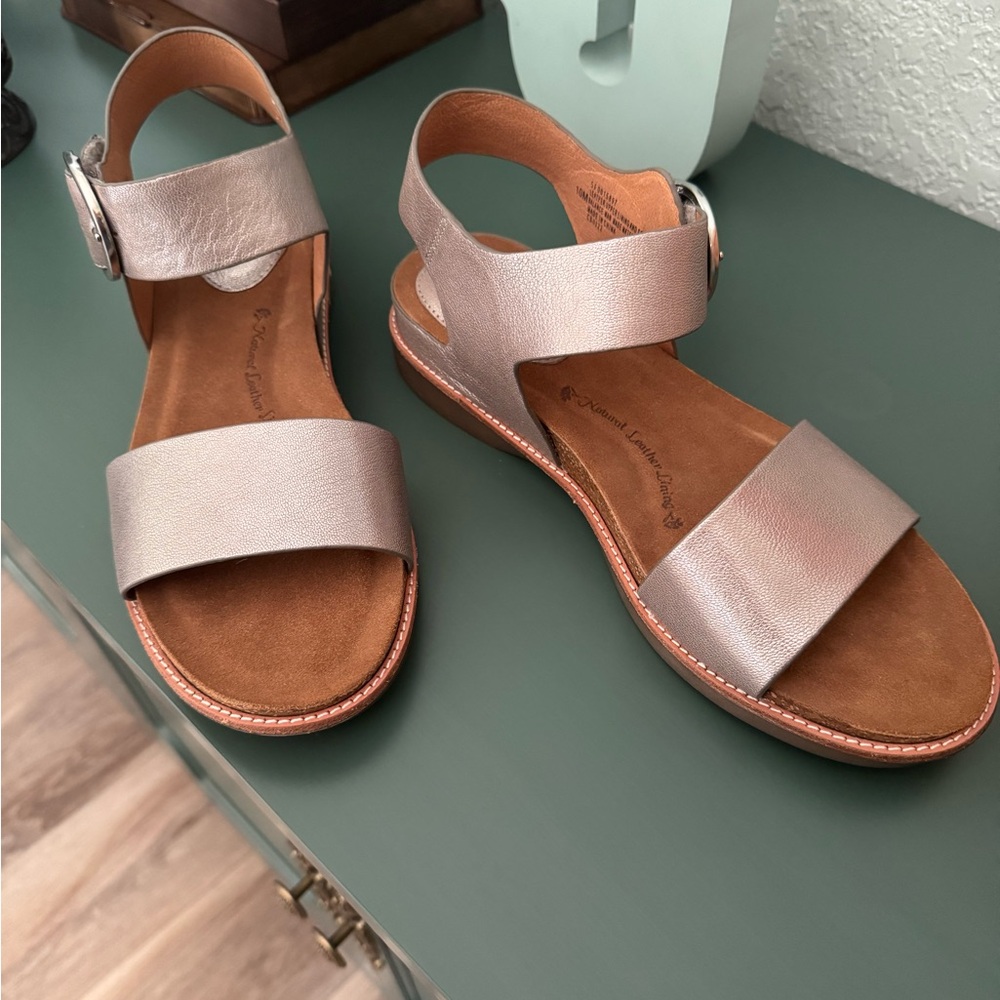 Sofft Metallic Taupe Flat Ankle-Strap Sandals